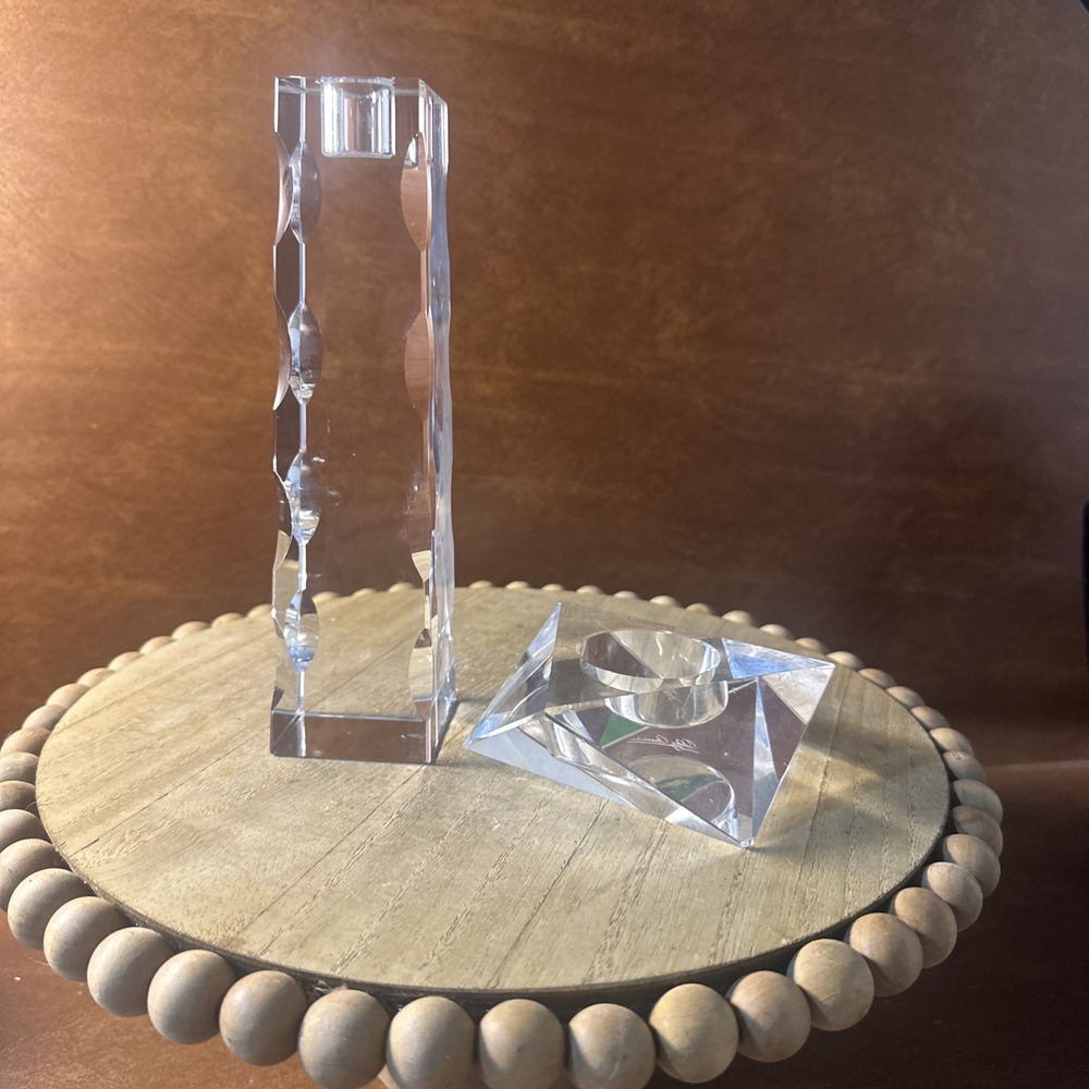 (2) Oleg Cassini Crystal Candlestick Stand Holder 7-3/4-1.1/2